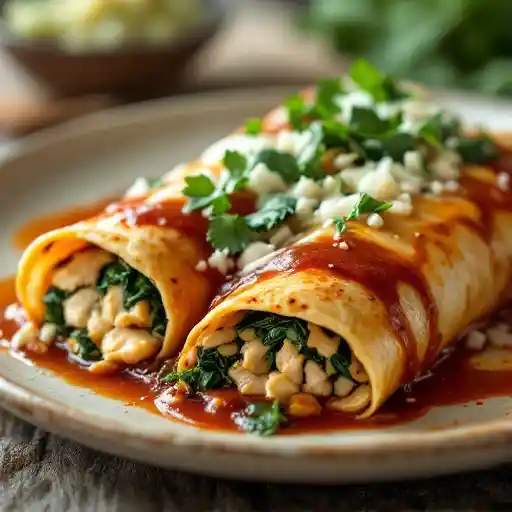 Chicken, Spinach, and Pepper Jack Enchiladas