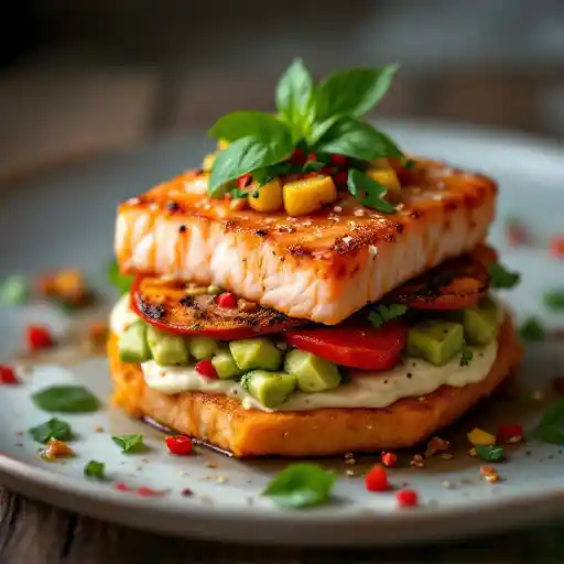 Plum Wine Salmon Napoleon