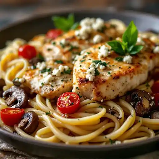 Lemon Basil Chicken Over Linguini
