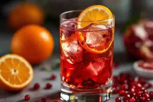 Pomegranate Negroni Sbagliato recipe served in a glass, by Pekin the Chef