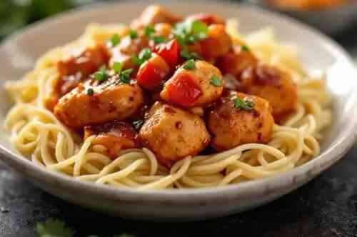 Frango Agridoce (Sweet & Spicy Chicken) recipe served on a plate, by Pekin the Chef