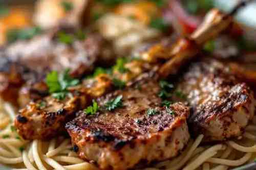 Pirzola & Tavuk (Lamb Chops & Chicken Kebab) recipe served on a plate, by Pekin the Chef