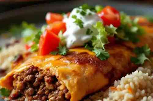 Enchilada Deluxe Lunch recipe served on a plate, by Pekin the Chef