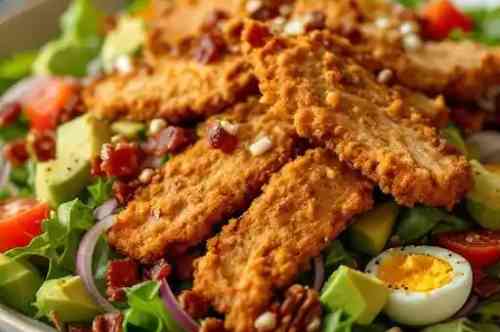 Fried Chicken Salad recipe served on a plate, by Pekin the Chef