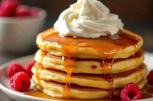 Raspberry Pancakes recipe served on a plate, by Pekin the Chef