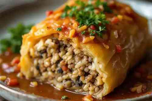 Stuffed Cabbage (Holubtsi) recipe served on a plate, by Pekin the Chef