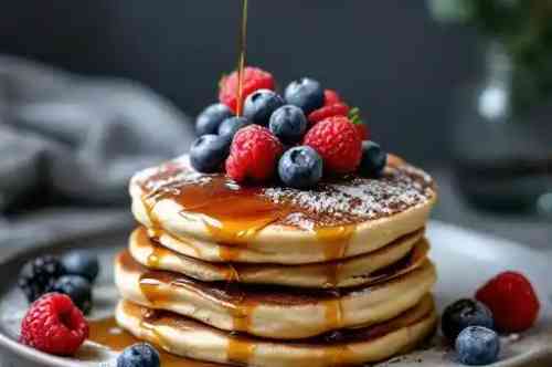 Charcoal Buttermilk Pancakes recipe served on a plate, by Pekin the Chef