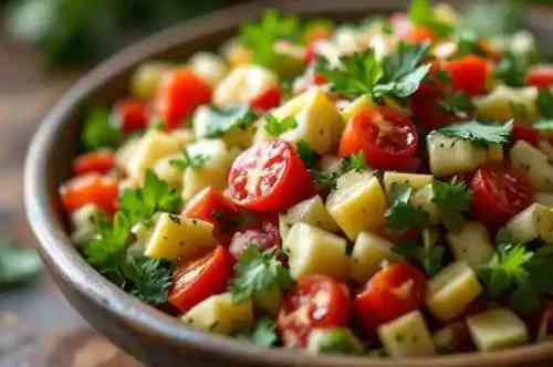 32 Ounce of Lebanese Salad recipe served on a plate, by Pekin the Chef