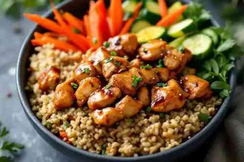 Chicken Teriyaki Bowl recipe served on a plate, by Pekin the Chef