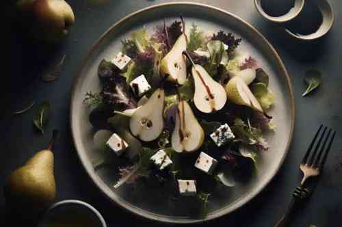 INSALATA PERA E CAPRA recipe served on a plate, by Pekin the Chef