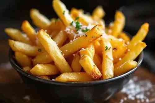 Truffled Pommes Frites recipe served on a plate, by Pekin the Chef