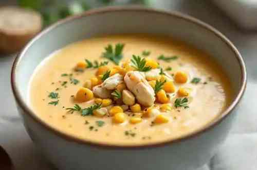 Crab & Corn Bisque recipe served on a plate, by Pekin the Chef