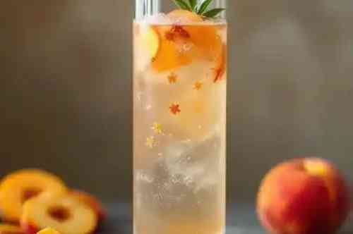 Peach + Orange Blossom Spritz recipe served in a glass, by Pekin the Chef