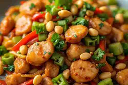 Chicken Hunan Kung Pao recipe served on a plate, by Pekin the Chef