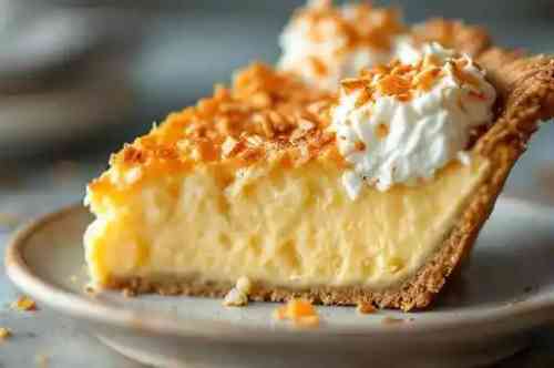 Coconut Chess Pie recipe served on a plate, by Pekin the Chef