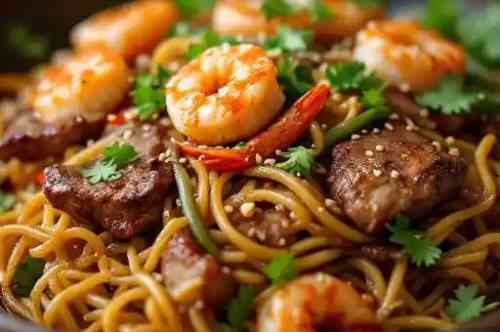 YAKISOBA recipe served on a plate, by Pekin the Chef