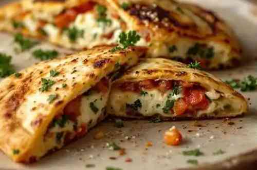 Greek Calzone recipe served on a plate, by Pekin the Chef