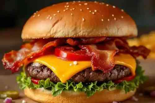 Just Bacon Burger* recipe served on a plate, by Pekin the Chef