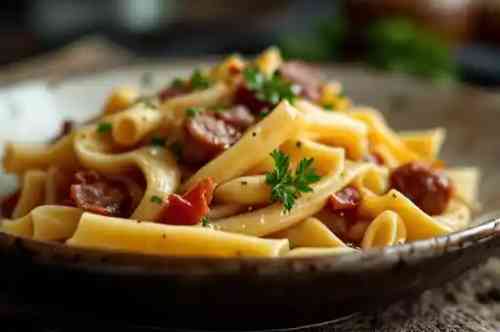 Rigatoni Gnact Gnact recipe served on a plate, by Pekin the Chef