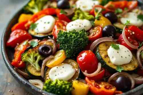 Roasted Vegetable recipe served on a plate, by Pekin the Chef