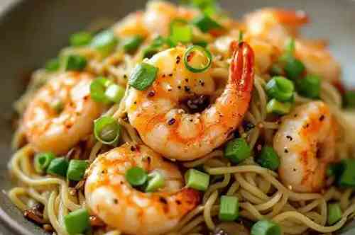 Garlic Butter Shrimp recipe served on a plate, by Pekin the Chef