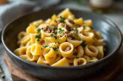 Rigatoni à La Truffe (6g) * recipe served on a plate, by Pekin the Chef