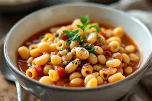 Pasta E Fagioli Alla Romana recipe served on a plate, by Pekin the Chef