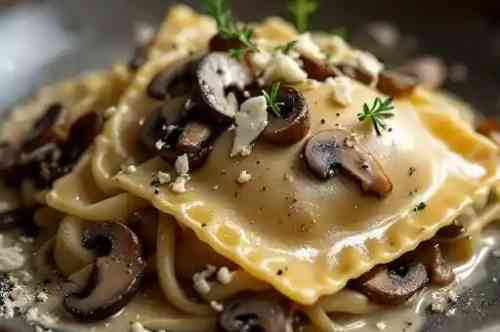 Porcini Mushroom Ravioli recipe served on a plate, by Pekin the Chef