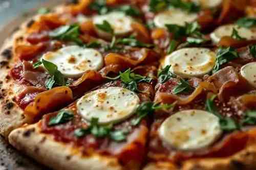 TARTUFO e PROSCIUTTO PIZZA recipe served on a plate, by Pekin the Chef