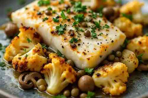 herb-crusted lemon sole recipe served on a plate, by Pekin the Chef