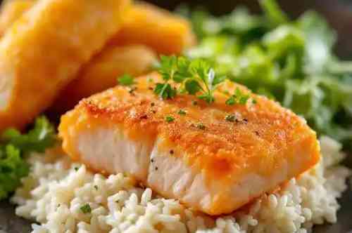 Salmon Katsu recipe served on a plate, by Pekin the Chef