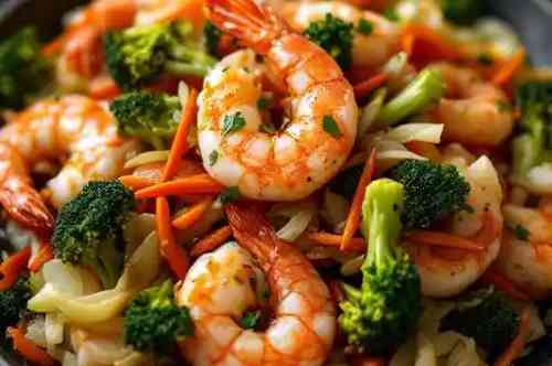 Koong Kratiam recipe served on a plate, by Pekin the Chef