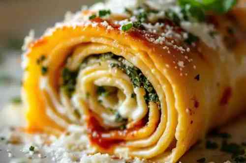 4 Cheese Rotolo recipe served on a plate, by Pekin the Chef