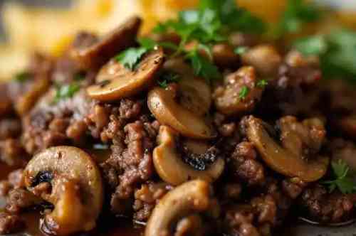 Chopped Steak* recipe served on a plate, by Pekin the Chef