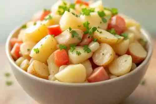 Slim Chickens Potato Salad recipe served on a plate, by Pekin the Chef