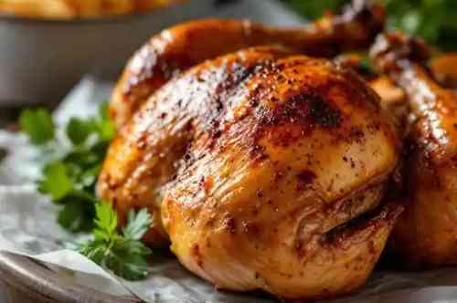 Rotisserie Chicken recipe served on a plate, by Pekin the Chef
