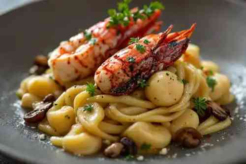 Lobster Gnocchi Fricassée recipe served on a plate, by Pekin the Chef